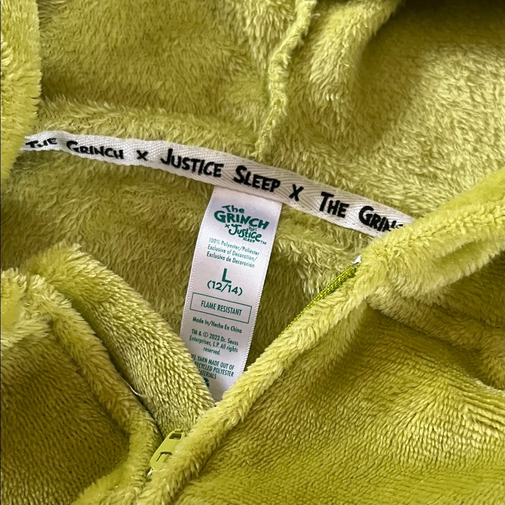 Justice Lime Green Grinch Fleece Onesie - Picture 4 of 4
